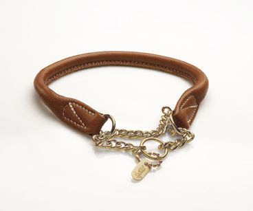 HURTTA Lederhalsband rundgen&auml;ht mit Kette Messing